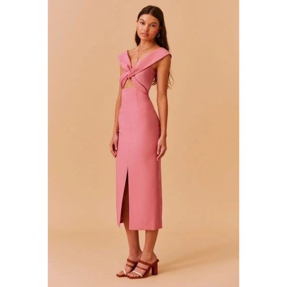 Finders Keepers Pink Off The Shoulder Mae Midi Dress Size 4 Small - Picture 1 of 7